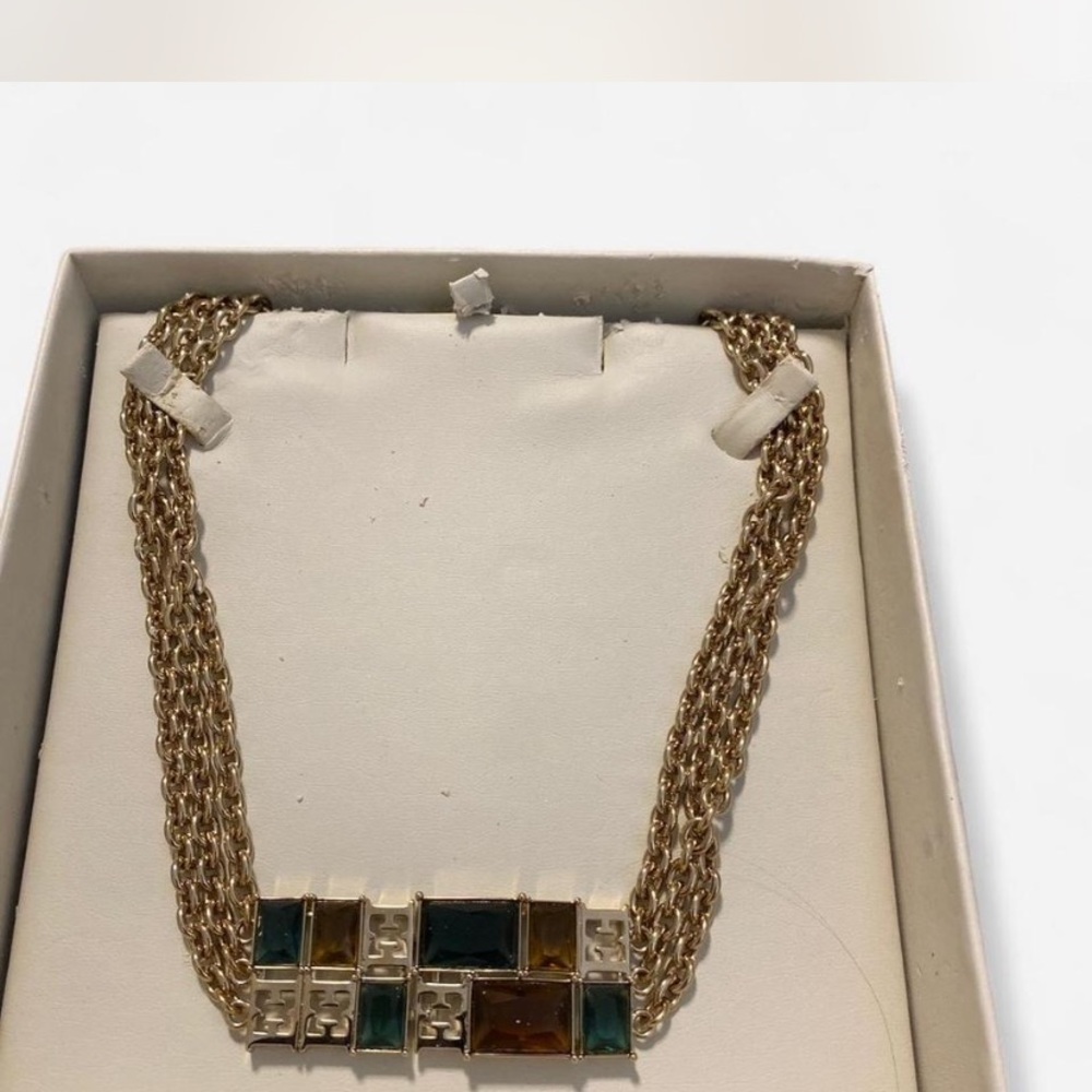 Escada Gold Necklace with Green and Brown Accents